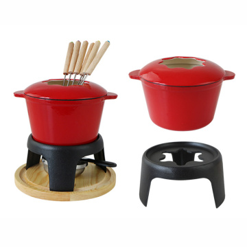 Wholesale Cheese Melter Fondue Pot Tools Red Chocolate Melting Set Fondue Cooking Pot With Cover Forks